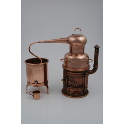 Kräuter-Destille 10 l  Kupfer Komplett mit Spiritusbrenner und Kühler antique Ausf.