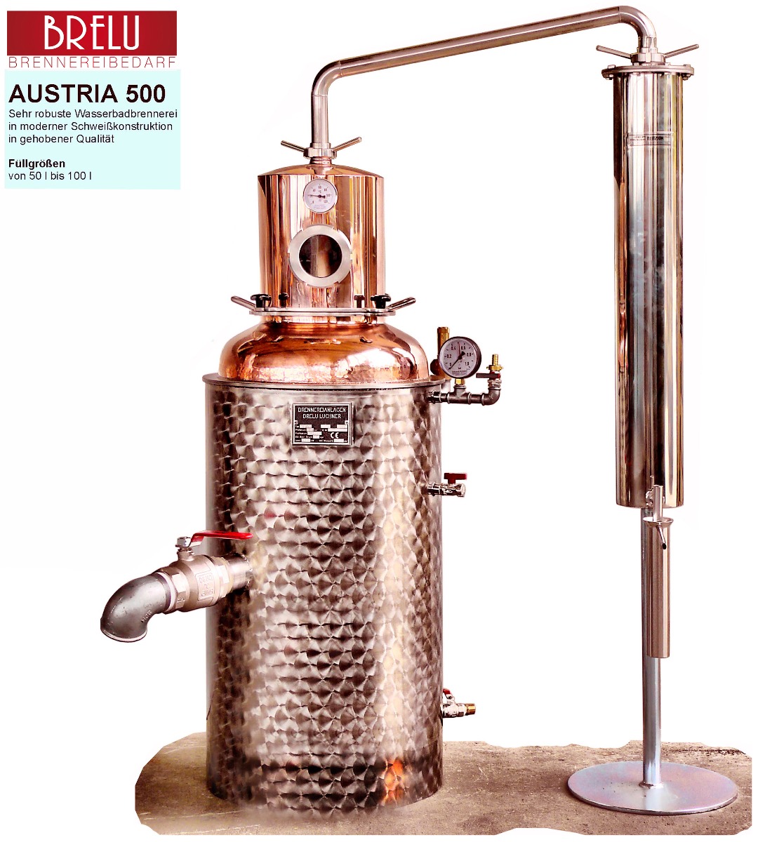 Brennkessel Brelu 500    80 Liter komplett mit Helm und Kühler